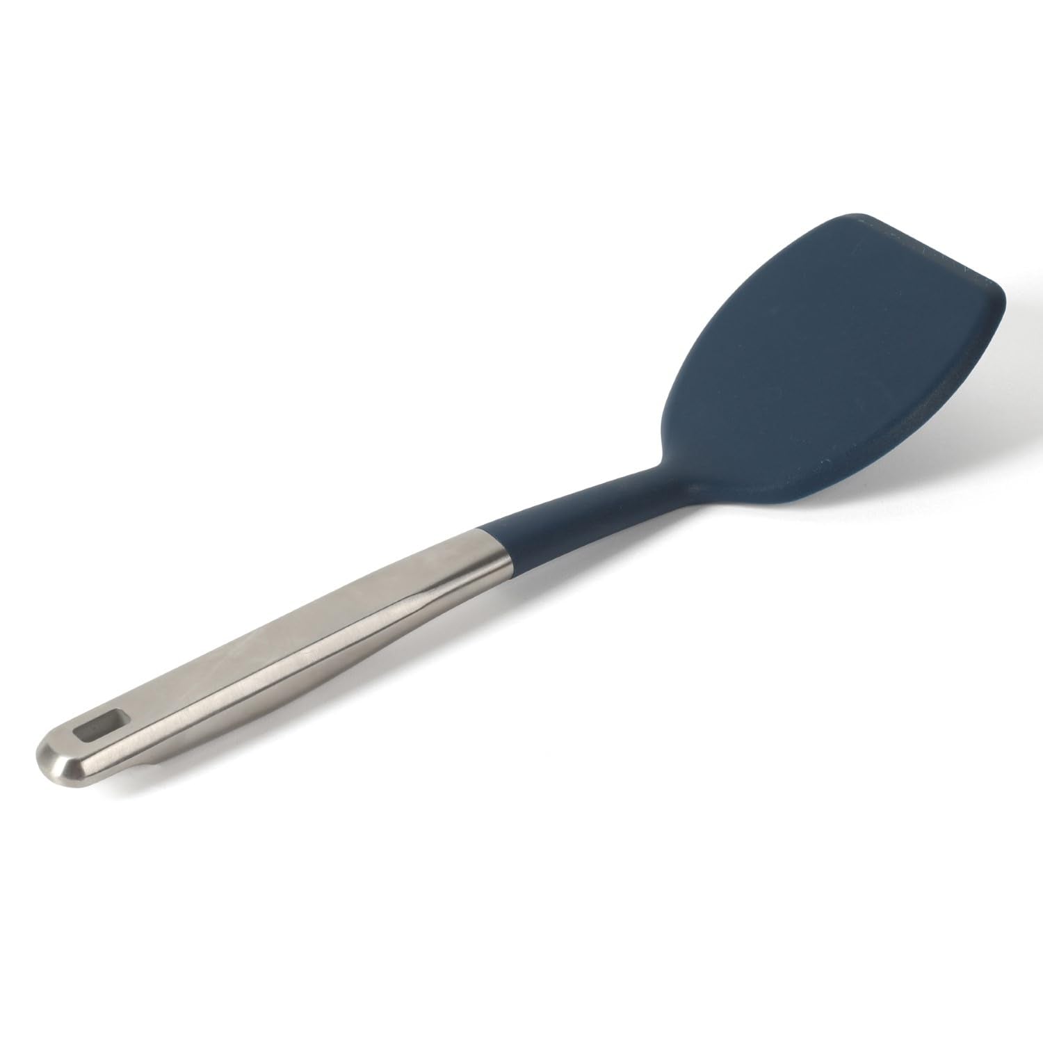 Calphalon Prime Stainless Steel Turner with Navy Blue Silicone Head, Heat Resistant Kitchen Spatula for Flipping, Cooking, Grilling, and Serving, Durable Non Scratch Cooking Utensil