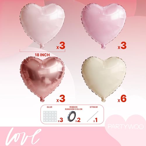 PartyWoo Pink and White Heart Foil Balloons - 15pcs 18 Inch