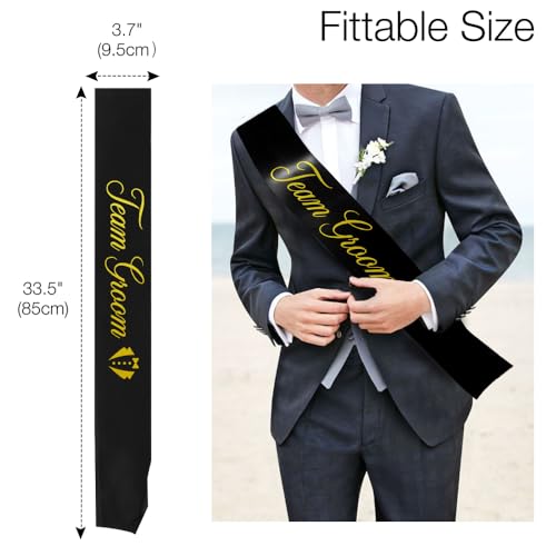 Team Groom Satin Sash Black and Gold for Bachelor Party Decorations