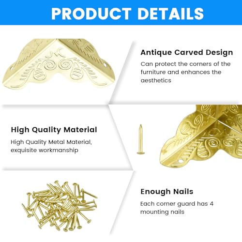 Antique Gold Furniture Corner Protectors - 12 Pack, 1x1 Inch