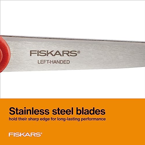 Fiskars 8" Left-Handed Scissors, Ergonomic Stainless Steel Crafting Shears (12-Pack)