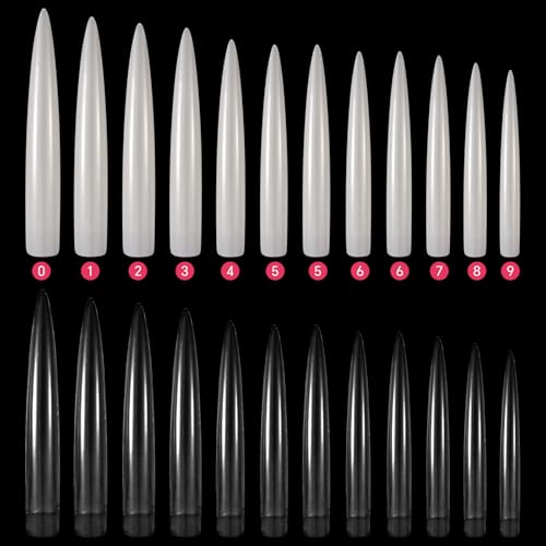 KADS Extra Long Stiletto Nail Tips Clear Half Cover Acrylic False Nails