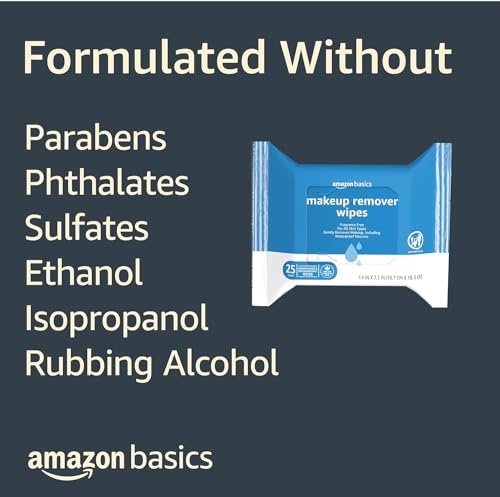 Amazon Basics Fragrance-Free Makeup Remover Wipes, 25 Count