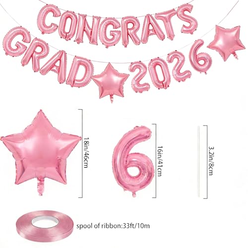 16-Inch Rose Gold Graduation Balloons 2026 - Congrats Grad Banner