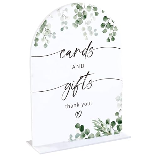 CRASPIRE Arched Cards and Gifts Table Sign 5.9"x7.8" White Acrylic Plaque with Base for Wedding Reception and Anniversary Party Decor