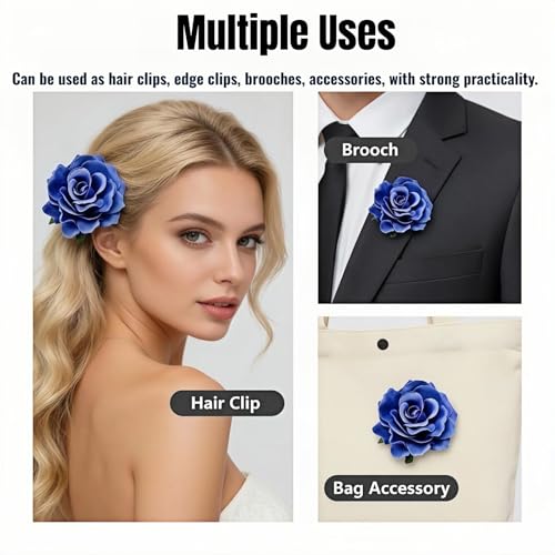 Royal Blue Rose Hair Clip and Brooch 2-in-1 Fabric Flower Pin