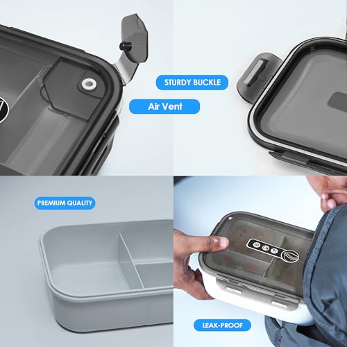 Versalines 3 Compartment Bento Box - Microwave & Dishwasher Safe Lunch Container