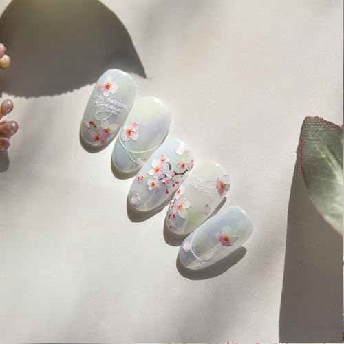 5D Embossed Cherry Blossom Nail Stickers Pink Floral Self-Adhesive Decals