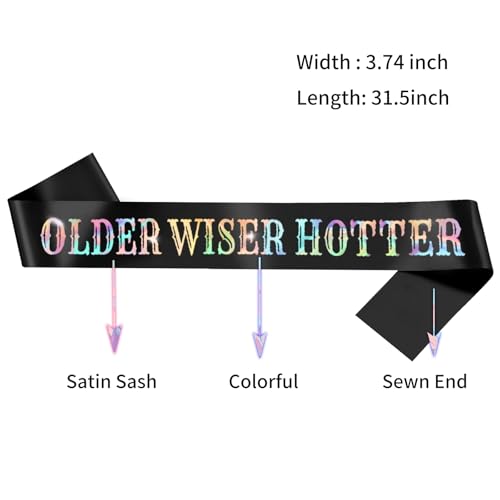 Older Wiser Hotter Birthday Sash with Iridescent Foil - Black
