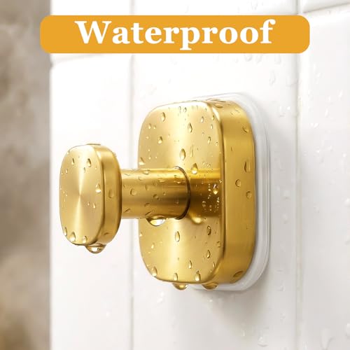 Gold Suction Cup Hooks for Shower - Heavy Duty No Drill Towel Holders, 4 Pack