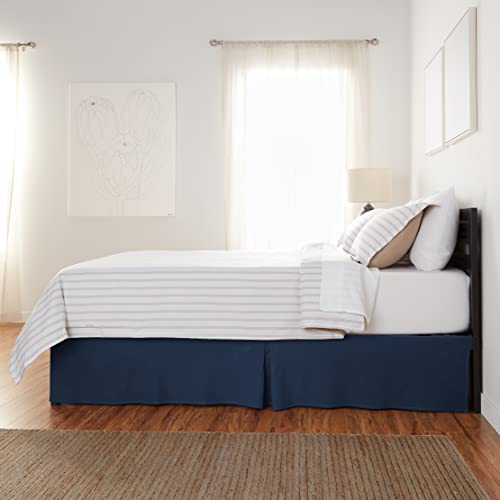 Amazon Basics Pleated Bed Skirt, Twin Size, Navy Blue, 16-Inch Drop