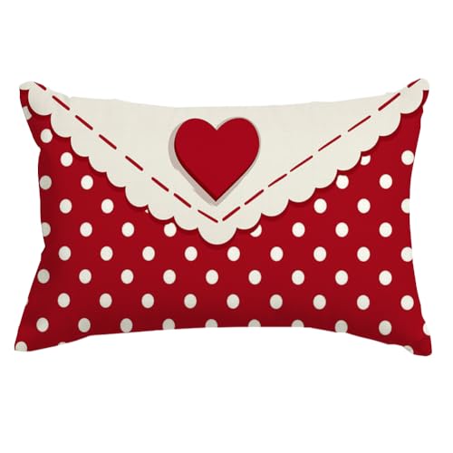 RABUSOFA Valentines Pillow Cover 12x20 Red Heart Farmhouse Decor