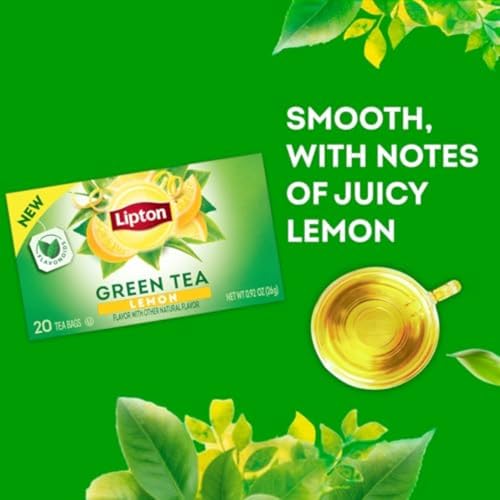 Lipton Lemon Green Tea Bags - Unsweetened & Flavored, 20 Count