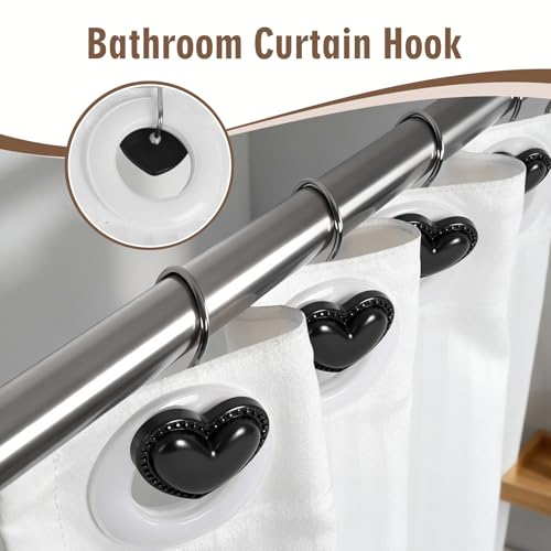 BBV Stainless Steel Shower Curtain Hooks - 12 Pcs Glide Rings, Black