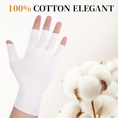 5 Pairs White Cotton Moisturizing Gloves Fingerless Half Finger Design