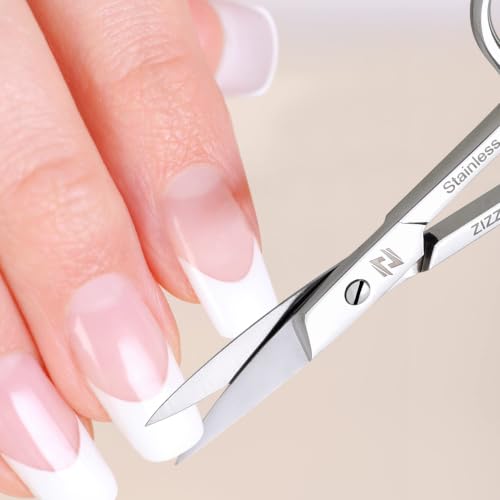 ZIZZLON Curved Micro Serrated Stainless Steel Nail and Eyebrow Scissors