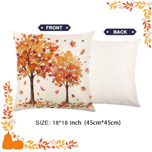 Fall Maple Leaf Throw Pillow Covers 18x18 Inch, Set of 2 Autumn Farmhouse