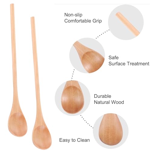 Natural Wooden Honey Spoons - 2 Pcs Birch with Long Handle