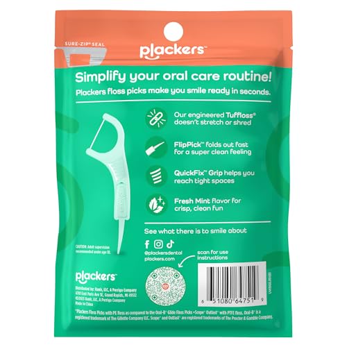 Plackers Micro Line Dental Floss Picks with Fold-Out Toothpick, Mint, 72 Count