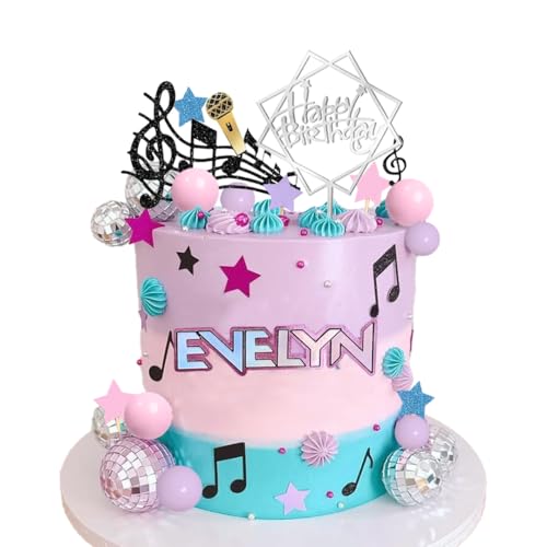 Pink and Purple Music Cake Topper for Girls Birthday Party