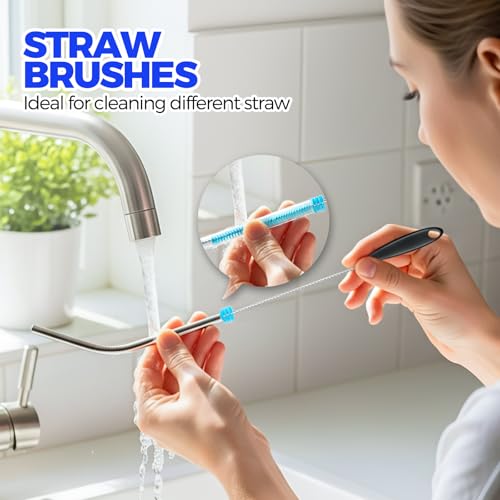 Holikme 4-Piece Bottle Brush Set, 14.5" Stainless Steel Cleaning Tool - Blue