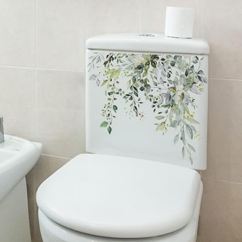 Green Leaf Floral Toilet Lid Decal | Self-Adhesive Waterproof Sticker