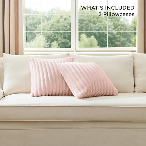 Bedsure Striped Fleece Throw Pillow Covers - Crystal Pink, 18"x18" (2 Pack)