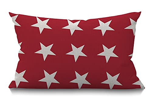 Smooffly Patriotic Star Throw Pillow Cover, Cotton Linen Lumbar Case 12x20