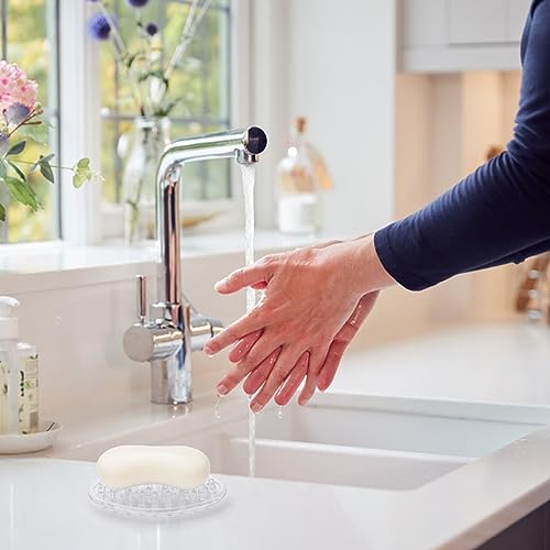 2 Pack Plastic Soap Dish with Drainage Holes - Clear Bathroom & Kitchen Soap Holders