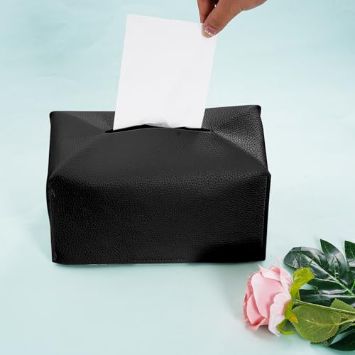 Black PU Leather Rectangular Tissue Box Holder for Home & Office