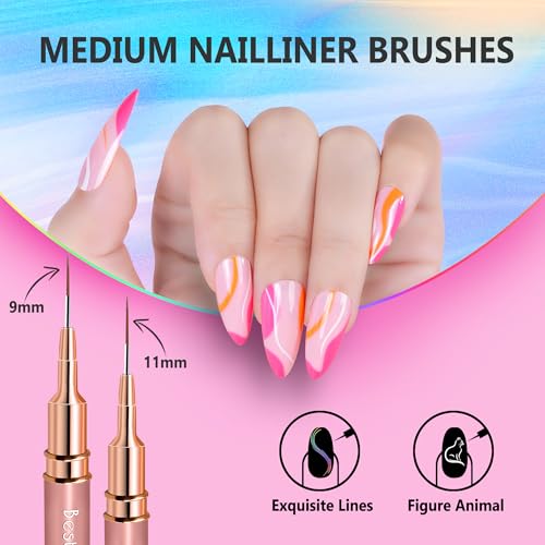BestStone Nail Art Liner Brushes 5-Piece Gel Polish Painting Pen Set