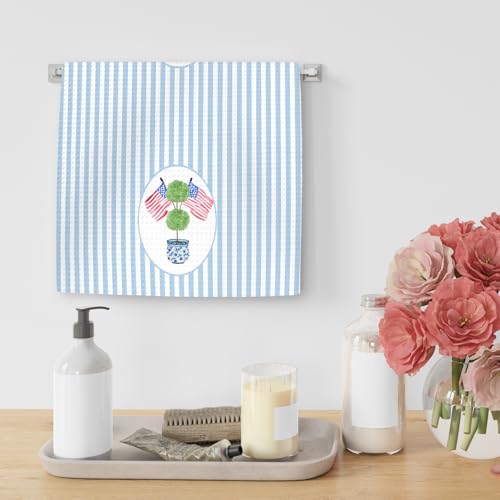 Patriotic Chinoiserie Kitchen Towels - 4th of July Hand Towels 16x24in