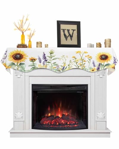 Spring Floral Fireplace Mantel Scarf, 70x17 Inch Watercolor Sunflower Runner