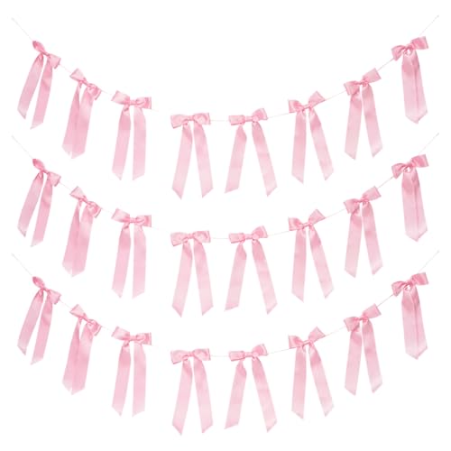 Pink Bow Garland Banners - 3 PCS 6.56FT for Weddings & Showers