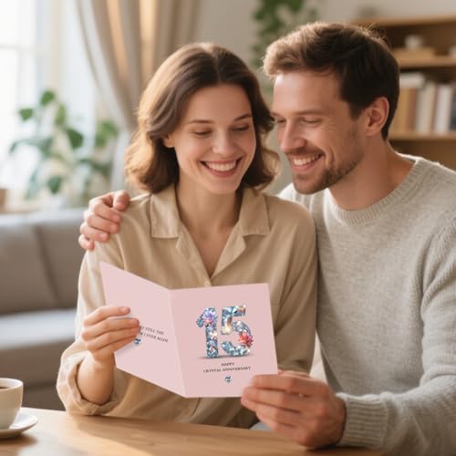 15th Wedding Anniversary Card 7x5 Inch Thick Greeting Card for Husband Wife
