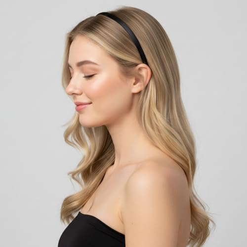Yolev 20pcs Black Satin Headbands for Women Non-Slip Skinny Hair Bands