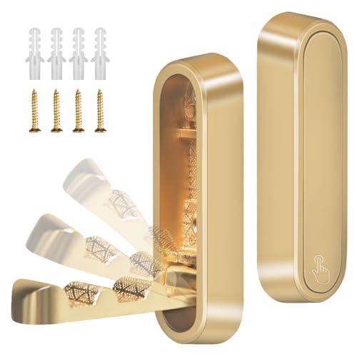 Foldable Gold Wall Hooks - Heavy Duty Zinc Alloy Flip Down Hook (2 Pack)