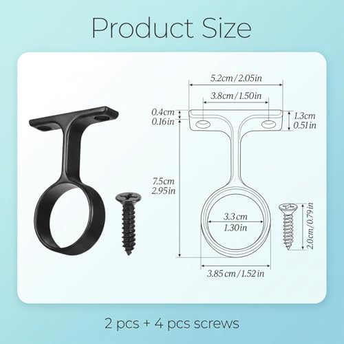 Black Stainless Steel Ceiling Curtain Rod Brackets - 2 PCS, 1-5/16" Diameter