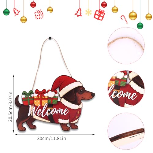 Christmas Dachshund Wooden Sign - Holiday Welcome Door Decor for Dog Lovers