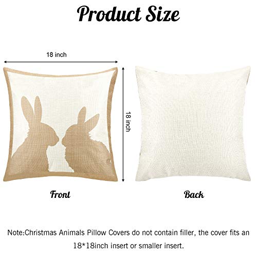 Boao 4-Pack Linen Easter Bunny Throw Pillow Covers, 18x18 Inch Farmhouse Decor