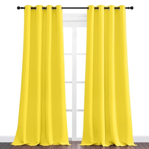 NICETOWN Bright Yellow Blackout Curtains 55"W x 120"L, 2-Panel Set