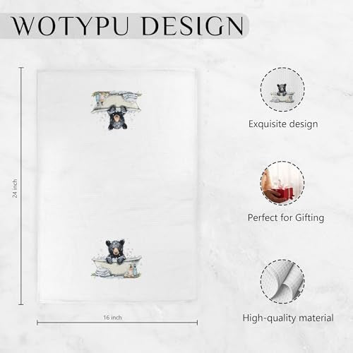 WOTYPU Black Bear Decorative Hand Towels - 16x24 Inch, Perfect for Kids' Bathroom