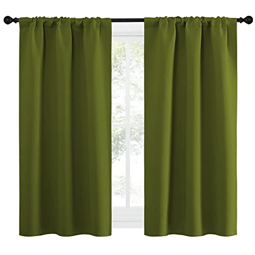 NICETOWN Olive Green Blackout Curtains, 34"W x 54"L Rod Pocket Drapes (Set of 2)