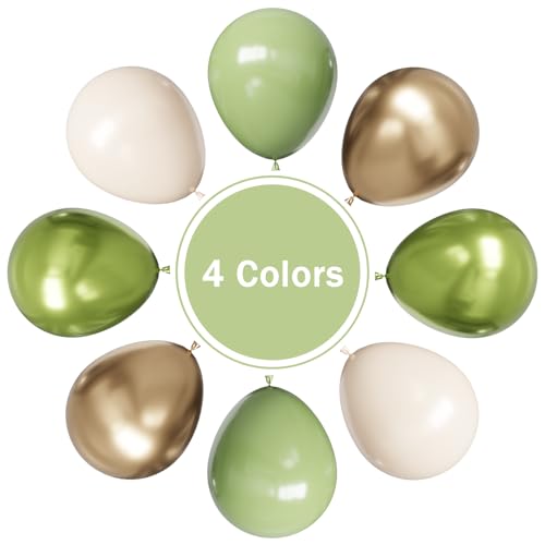 Sage Green Balloons Set - 55Pcs with Gold, White & Green Mix