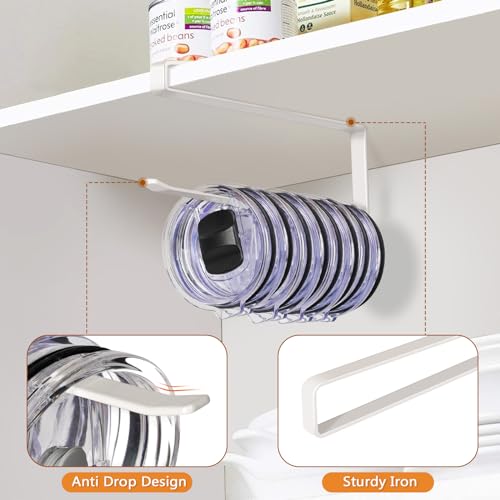 Lucasden Under Cabinet Tumbler Lid Organizer & Storage Hanger - White
