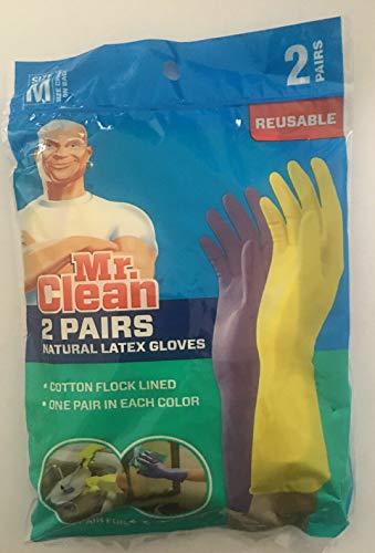 Mr. Clean Reusable Latex Gloves - 2 Pairs, Yellow & Orange