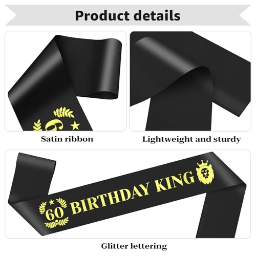 60th Birthday Sash for Men - Satin Black Gift for Him