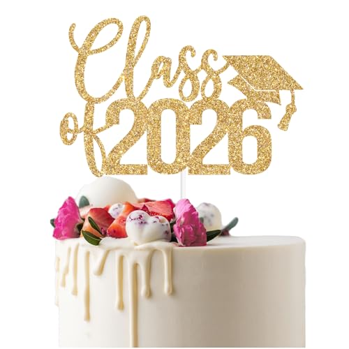 Class of 2026 Graduation Cake Topper - Gold Glitter Decor