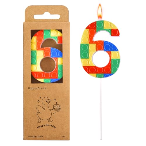 Happy Goose Number 6 Building Block Birthday Cake Candle - Numeral Birthday Candle