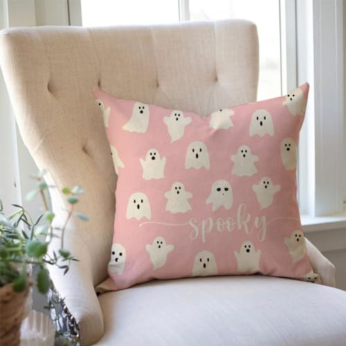 PANDICORN Pink Ghost Halloween Throw Pillow Covers, 18x18, Set of 2